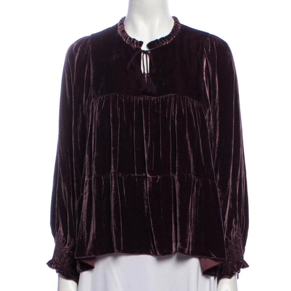 Ulla Johnson Velvet Brown Long Sleeve Top size 8
